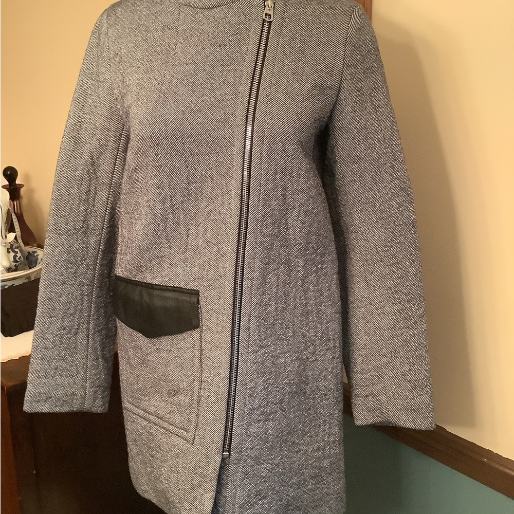 Sandro Paris Cotton Blend Coat with Lambskin Trim 36